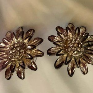Silver and Diamond Sunflower Earrings
